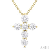 1/2 Ctw Round Cut Diamond Christian Cross 6-Stone Fashion Pendant With Chain in 14K Yellow Gold