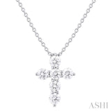 1/3 Ctw Round Cut Diamond Christian Cross 6-Stone Fashion Pendant With Chain in 14K White Gold