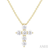 1/3 Ctw Round Cut Diamond Christian Cross 6-Stone Fashion Pendant With Chain in 14K Yellow Gold