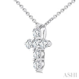 1/4 Ctw Round Cut Diamond Christian Cross 6-Stone Fashion Pendant With Chain in 14K White Gold