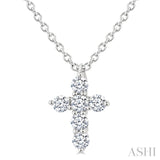 1/6 Ctw Round Cut Diamond Christian Cross 6-Stone Fashion Pendant With Chain in 14K White Gold