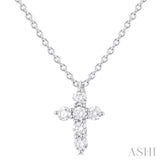 1/6 Ctw Round Cut Diamond Christian Cross 6-Stone Fashion Pendant With Chain in 14K White Gold