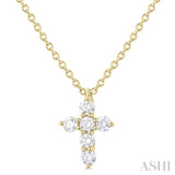1/6 Ctw Round Cut Diamond Christian Cross 6-Stone Fashion Pendant With Chain in 14K Yellow Gold