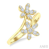 1/3 Ctw Petite Floral Bypass Baguette and Round Cut Diamond Fashion Ring in 10K Yellow Gold