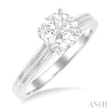 1/20 ctw Circular Shape Grooved Shank Round Cut Diamond Semi Mount Engagement Ring in 14K White Gold