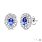 5x3MM Oval Cut Tanzanite and 1/4 Ctw Round Cut Diamond Earrings in 14K White Gold