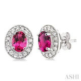 7x5mm Oval Cut Pink Tourmaline and 3/8 Ctw Round Cut Diamond Earrings in 14K White Gold