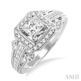 1 Ctw Diamond Engagement Ring with 1/2 Ct Princess Cut Center Stone in 14K White Gold