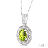 Oval Shape Silver Gemstone & Diamond Pendant