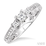 1/2 Ctw Diamond Engagement Ring with 1/4 Ct Princess Cut Center Stone in 14K White Gold