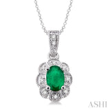 Oval Shape Silver Gemstone & Diamond Pendant