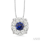 3.8 mm Round Cut Sapphire and 1/3 Ctw Lovebright Pendant in 14K White Gold with Chain