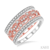 5/8 Ctw Round Cut Diamond Triple Band Set in 14K Rose and White Gold