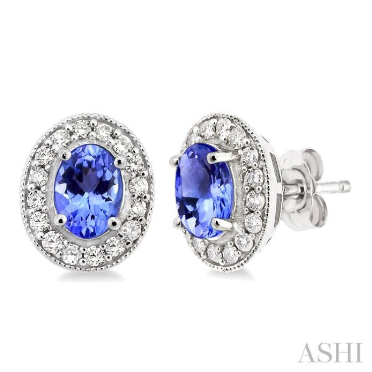 Oval Shape Gemstone & Diamond Earrings