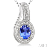 Oval Shape Silver Gemstone & Diamond Pendant