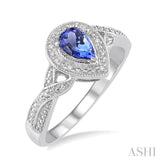 6x4 MM Pear Shape Tanzanite and 1/50 Ctw Round Cut Diamond Ring in Sterling Silver