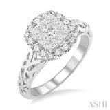 3/4 Ctw Diamond Lovebright Vintage Lattice Engagement Ring in 14K White Gold