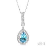 7x5 Pear Shape Aquamarine and 1/5 Ctw Round Cut Diamond Pendant in 14K White Gold with Chain