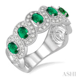 4x3 MM Oval Cut Emerald and 1/2 Ctw Round Cut Diamond Ring in 14K White Gold