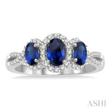 Oval Shape Past Present & Future Gemstone & Diamond Ring