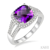 8x8 MM Cushion Cut Amethyst and 1/4 Ctw Round cut Diamond Ring in 10K White Gold