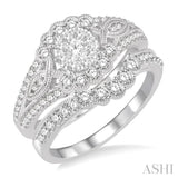 1 1/10 Ctw Diamond Lovebright Wedding Set with 3/4 Ctw Engagement Ring and 1/3 Ctw Wedding Band in 14K White Gold