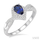 6x4 MM Sapphire and 1/6 Ctw Round Cut Diamond Ring in 14K White Gold