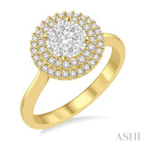 1/2 Ctw Diamond Lovebright Double Halo Ring in 14K Yellow and White Gold