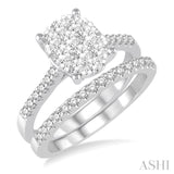 1 Ctw Diamond Lovebright Wedding Set With 3/4 Ctw Oval Shape Engagement Ring and 1/5 Ctw Wedding Band in 14K White Gold