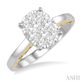 3/4 Ctw Round Diamond Lovebright Oval Solitaire Style Engagement Ring in 14K White and Yellow Gold
