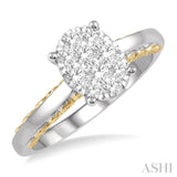 1/2 Ctw Round Diamond Lovebright Oval Solitaire Style Engagement Ring in 14K White and Yellow Gold