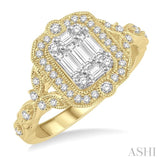 5/8 Ctw Intricate lattice Round Cut and Baguette Diamond Ring in 14K Yellow and white gold