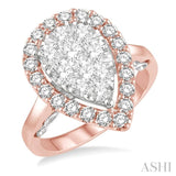 2 Ctw Pear Shape Lovebright Diamond Cluster Ring in 14K Rose and White Gold