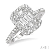 3/4 Ctw Baguette & Round Cut Fusion Diamond Ring in 14K White Gold