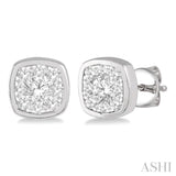 1/3 ctw Cushion Shape Round Cut Diamond Lovebright  Bezel Stud Earring in 14K White Gold