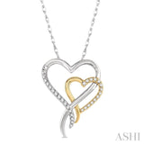 1/10 ctw Interlocked Two Tone Hearts Round Cut Diamond Pendant With Chain in 10K White and Yellow Gold