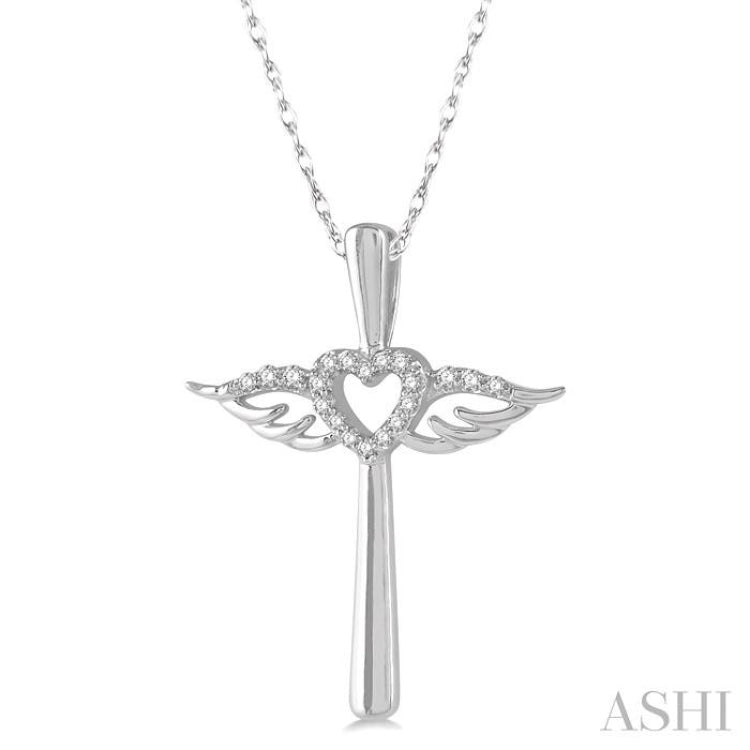 Angel Wings Heart Shape & Cross Diamond Pendant