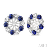 2.90 MM Round Cut Sapphire and 1 Ctw Round Cut Diamond Earring Jacket in 14K White Gold