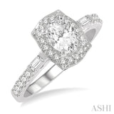 3/4 ctw Oval, Baguette and Round Cut Diamond Ladies Engagement Ring with 3/8 Ct Oval Cut Center Stone in 14K White Gold