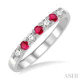1/5 ctw Round Cut Diamond and 2.3MM Ruby Precious Wedding Band in 14K White Gold