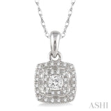 1/5 Ctw Square Shape Round Cut Diamond Fashion Pendant in 14K White Gold with Chain