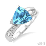 Trillion Shape Silver Gemstone & Diamond Ring