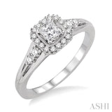 1/2 Ctw Diamond Engagement Ring with 1/4 Ct Princess Cut Center Stone in 14K White Gold