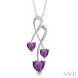 Triple Heart Shape Silver Gemstone & Diamond Pendant
