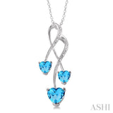 Triple Heart Shape Silver Gemstone & Diamond Pendant