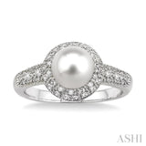 Silver Pearl & Diamond Ring