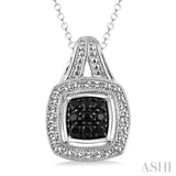 1/5 Ctw Square Shape Trillion Cut Black Diamond Pendant in Sterling Silver with Chain