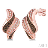 1/4 Ctw Single Cut White and Champagne Brown Diamond Earrings in 14K Rose Gold