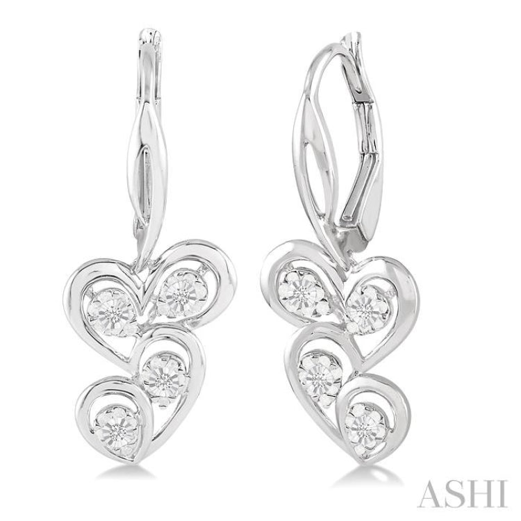 Silver Twice Heart Shape Diamond Earrings