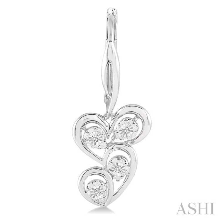Silver Twice Heart Shape Diamond Earrings